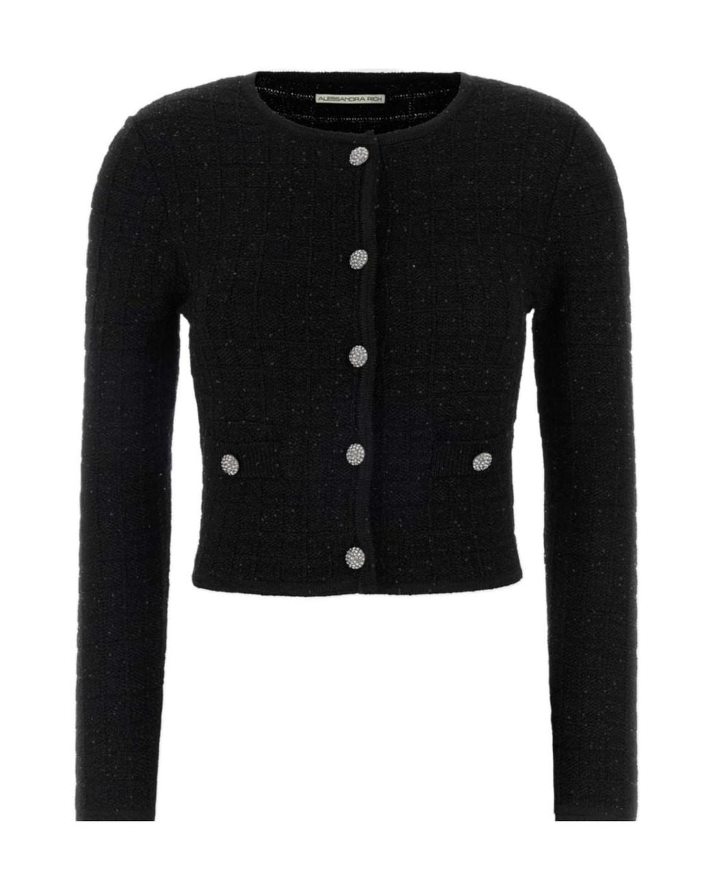 Alessandra Rich Black Button-Embellished Cropped Cardigan