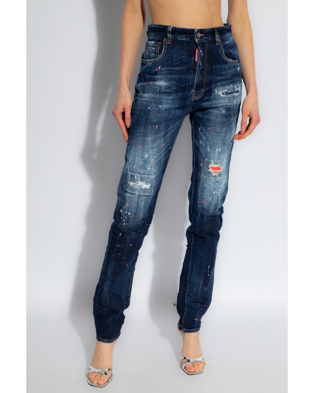 DSquared² Cool Girl Distressed Mid Rise Jeans in Blue | Lyst