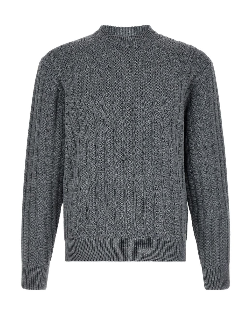 Boss Gray Textured Crew Neck Knitted Sweater for men