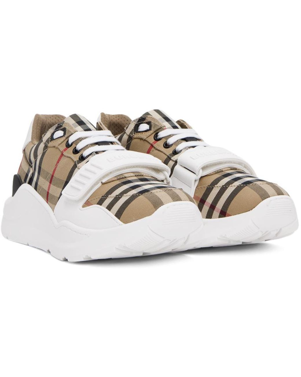 Burberry White Checked Lace-Up Sneakers for men