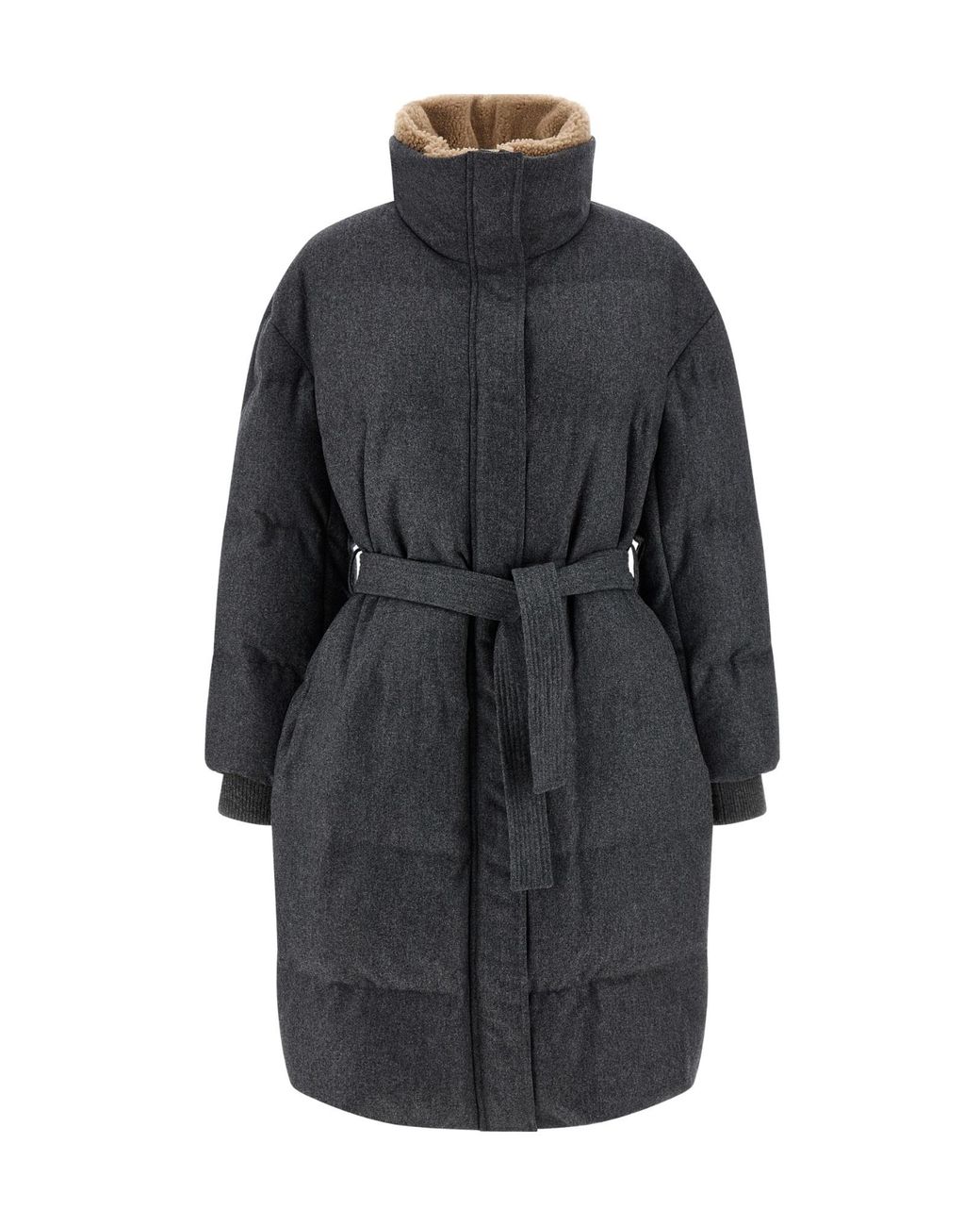 Brunello Cucinelli Shearling Neck Down Jacket Puffer Jackets Gray