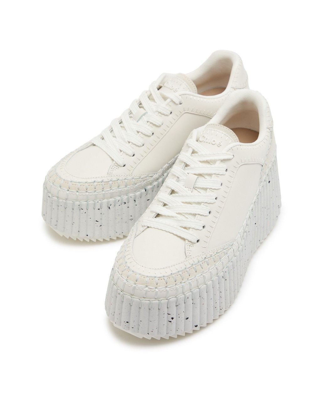 Chloé White Patchwork Thick-Soled Moccasin Shoes