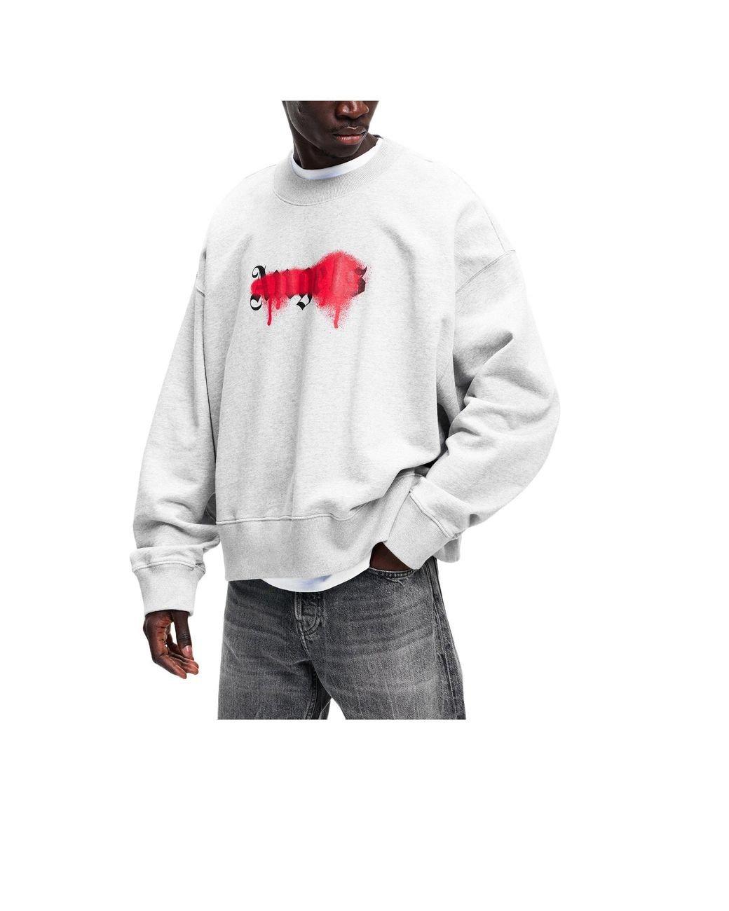 Palm Angels Gray Crew-Neck Long-Sleeve Sweatshirt for men