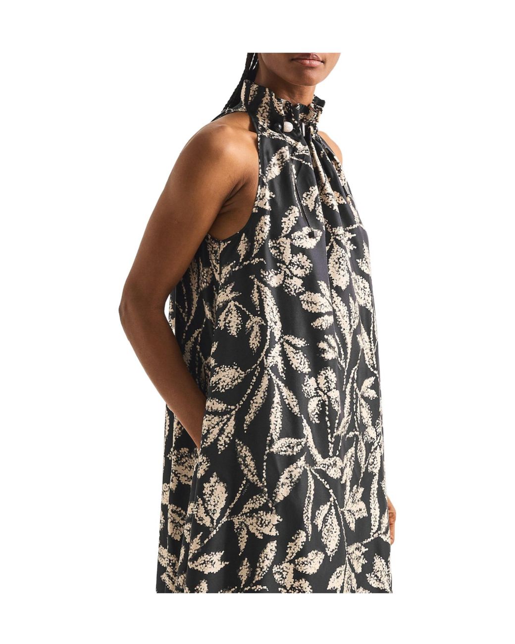 Max Mara White Plant-Print Sleeveless High-Neck Maxi Dress
