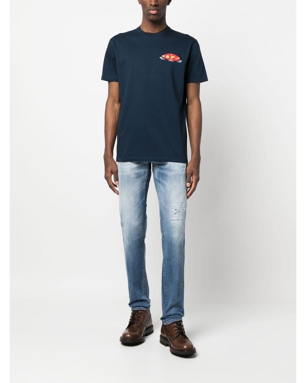 DSquared² Blue Logo-Print Cotton T-Shirt for men