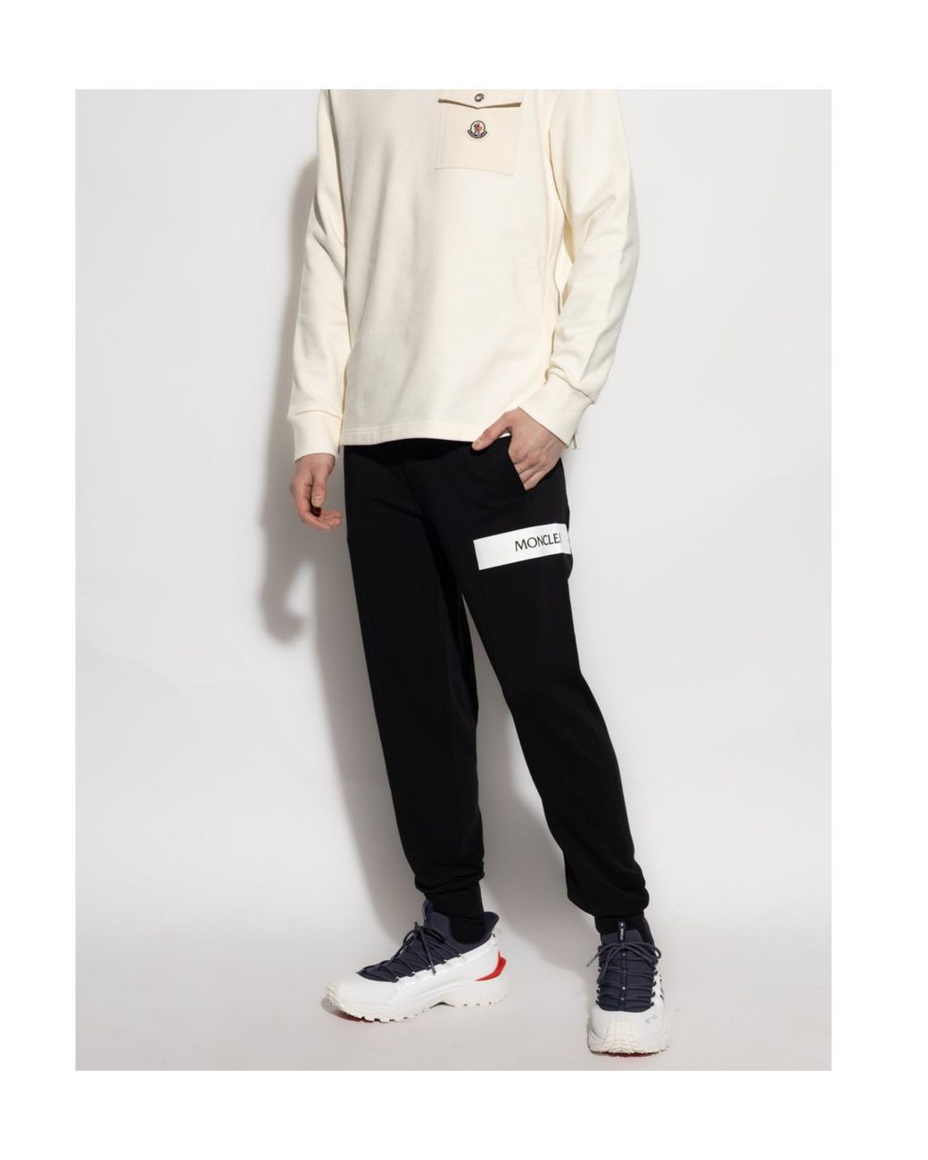 Moncler Black Logo Printed Drawstring Trousers for men