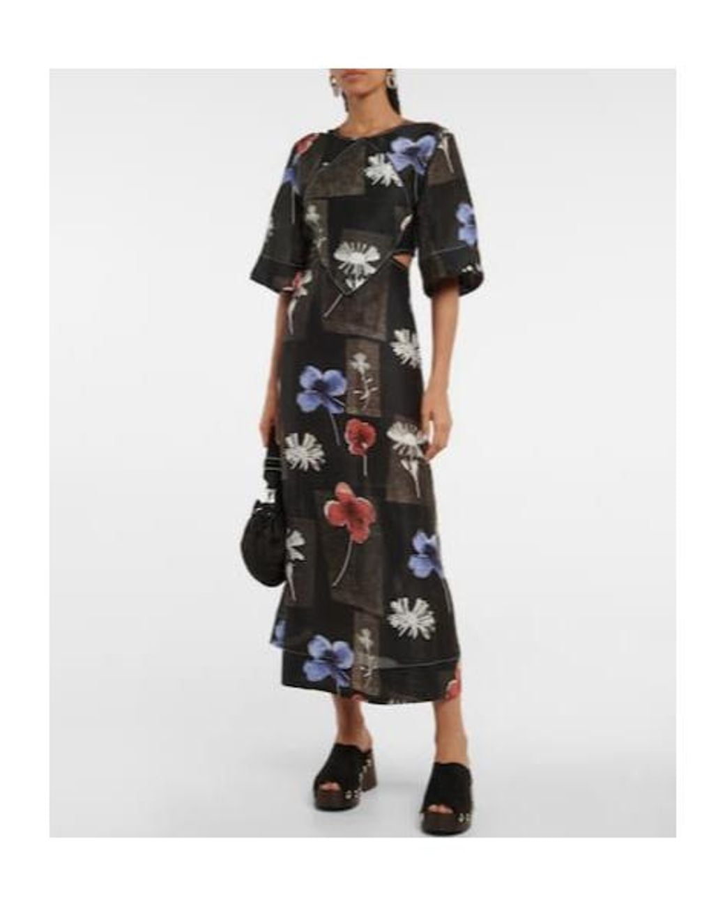 Ganni Black Long Dress With Geometric Patterns