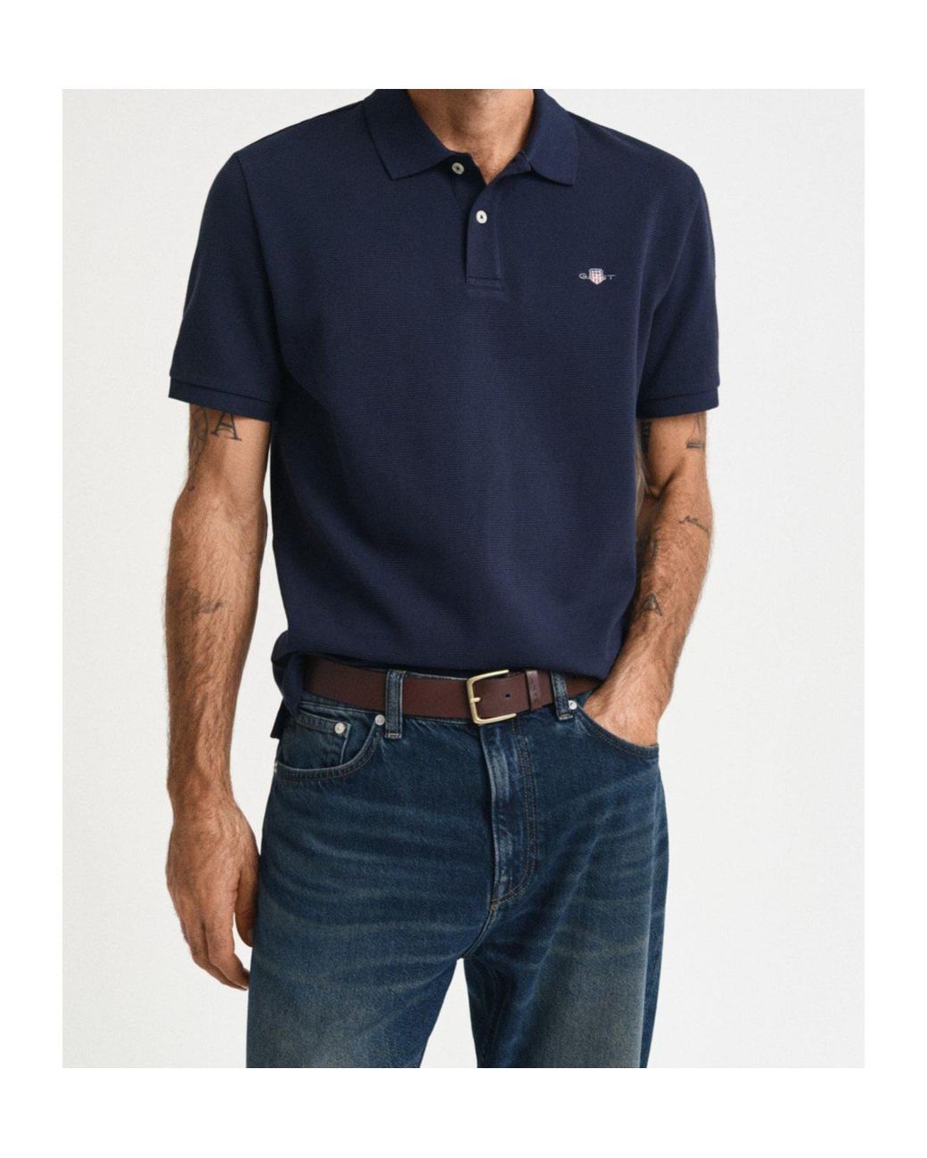 Gant Blue Logo Short Sleeve Polo Shirt for men