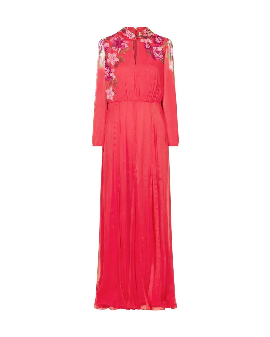 Saloni Red Floral-Print Silk-Crepon Midi Dress