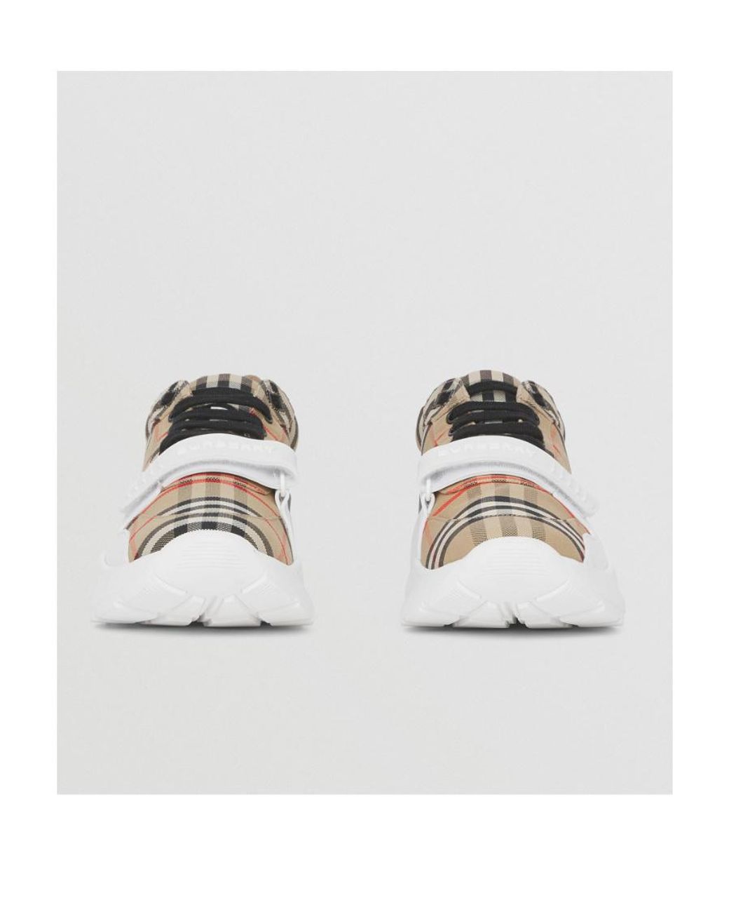Burberry White Checked Lace-Up Sneakers for men