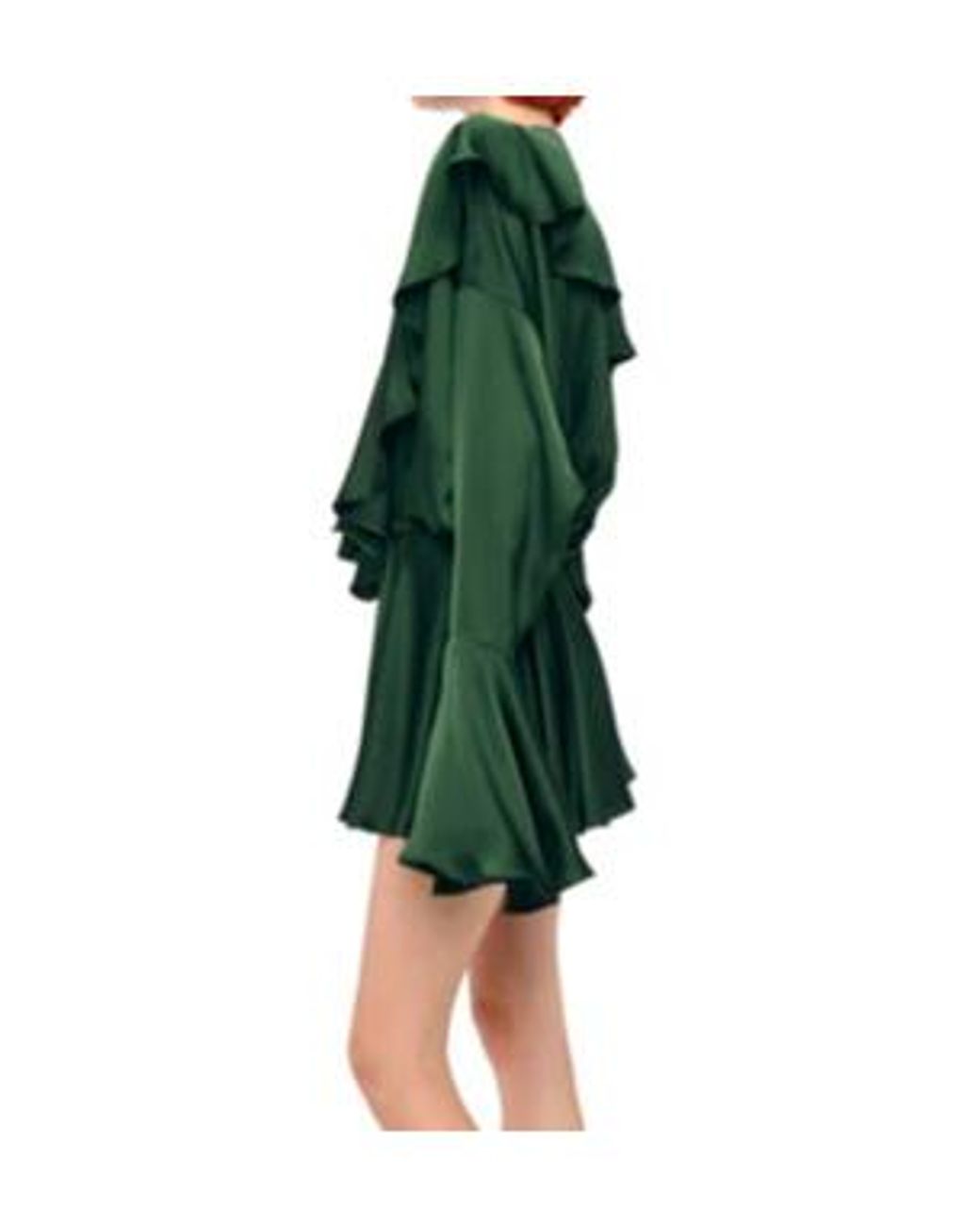 Norma Kamali Green Long Sleeve Deep V Ruffle Bodysuit