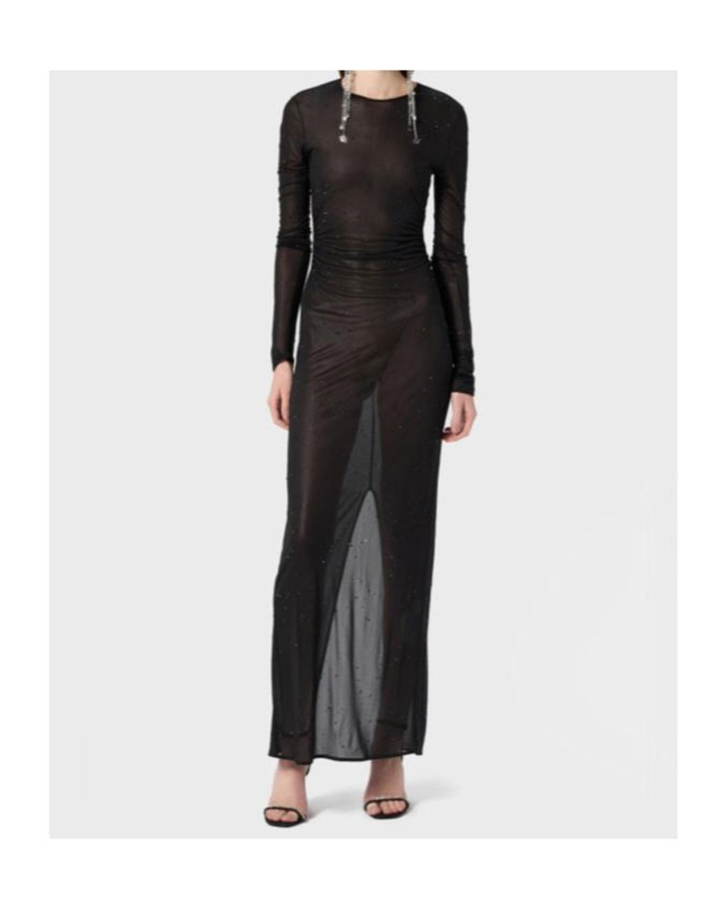 Blumarine Black Crewneck Sheer Maxi Dress