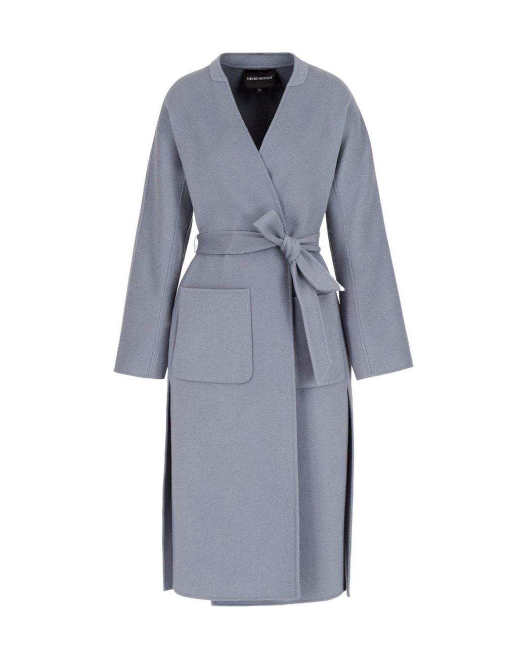 Emporio Armani Blue Long Coat With Waist Waist