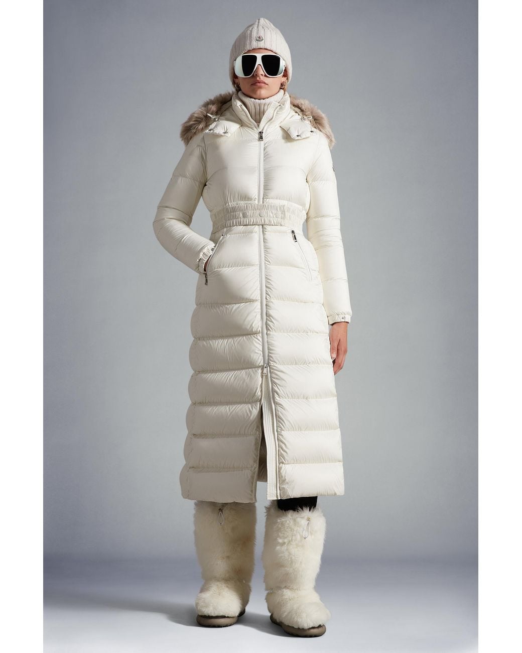 Moncler White Fudson Long Down Jacket
