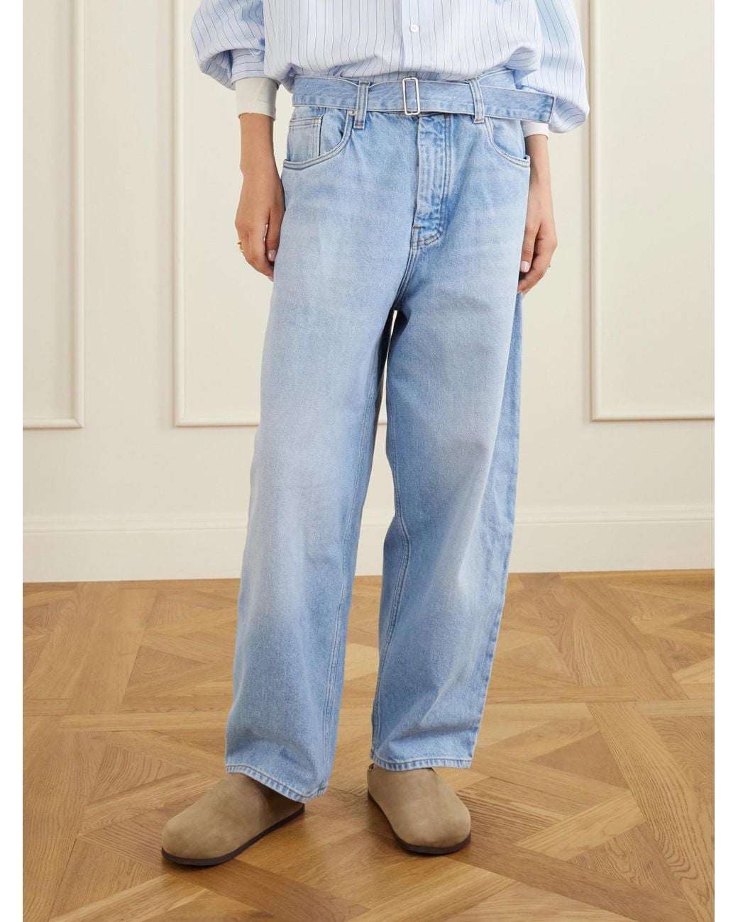 Studio Nicholson Blue Cahuin Belted Mid-Rise Wide-Leg Jeans