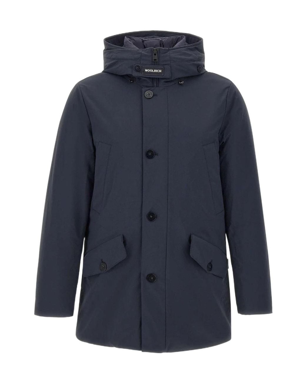 Woolrich Blue Buttoned Hooded Coat for men