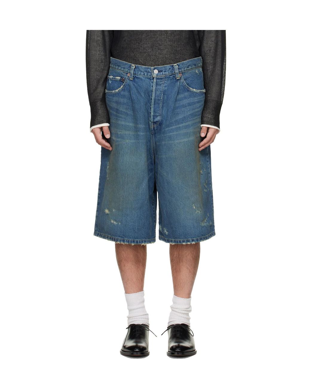 Ssstein Blue Faded Distressed-Effect Shorts for men