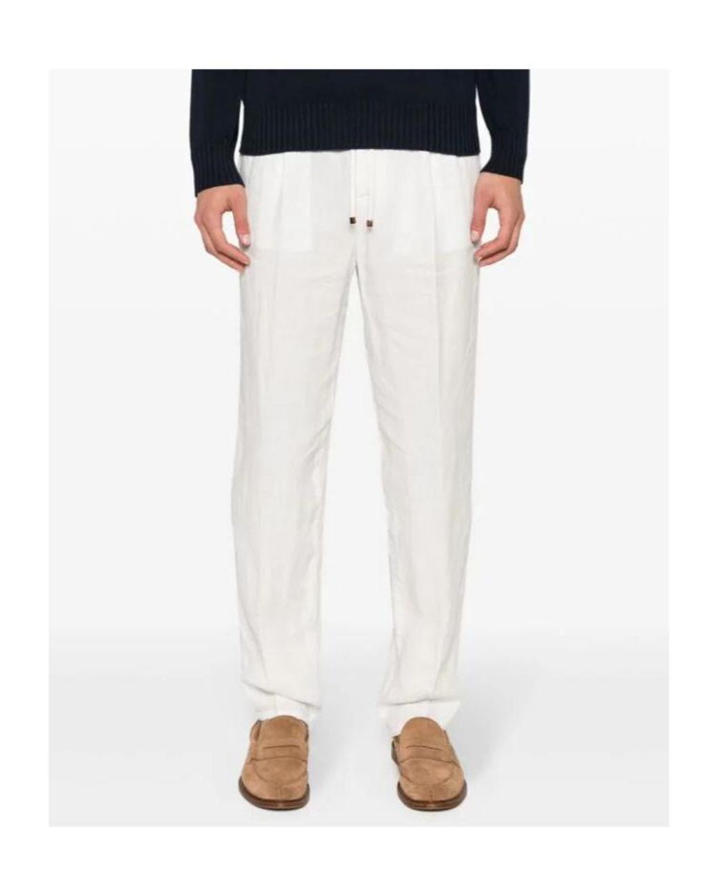 Brunello Cucinelli White Elasticated Waistband Drawstring Pants for men