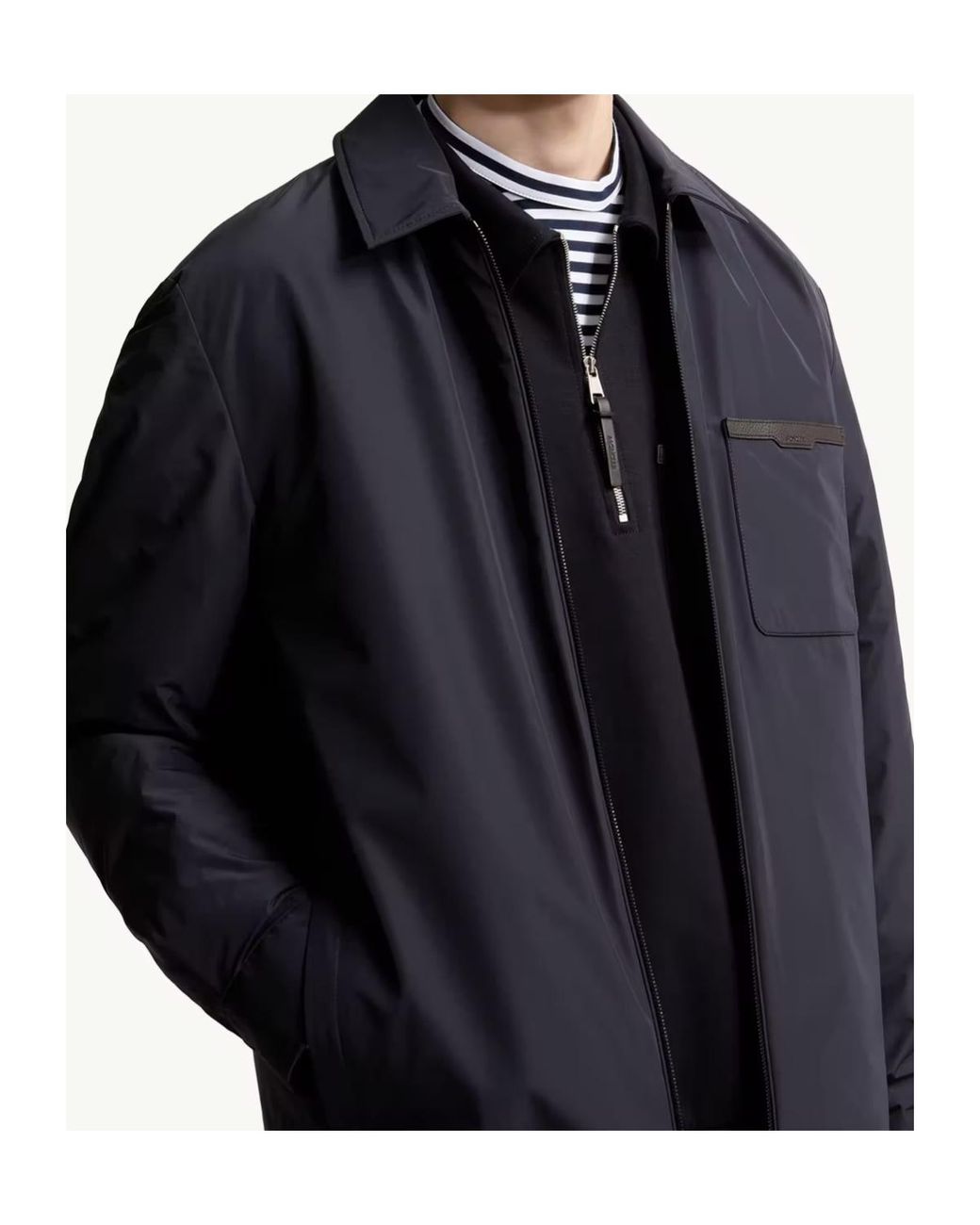 Moncler Blue Logo Patch Zip-Up Shirt Jacket for men
