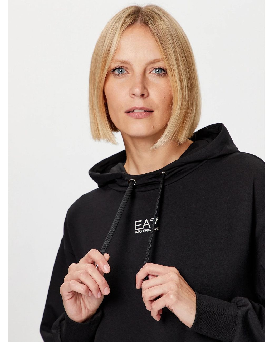 EA7 Black Logo-Print Long-Sleeve Hoodie