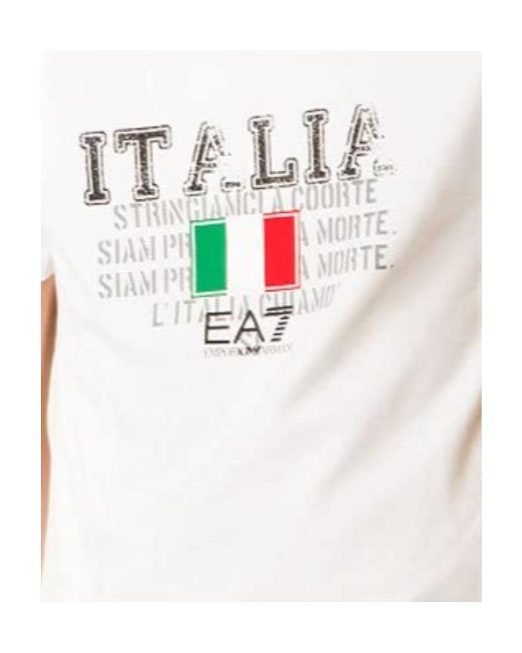 EA7 White Logo Round-Neck T-Shirt for men
