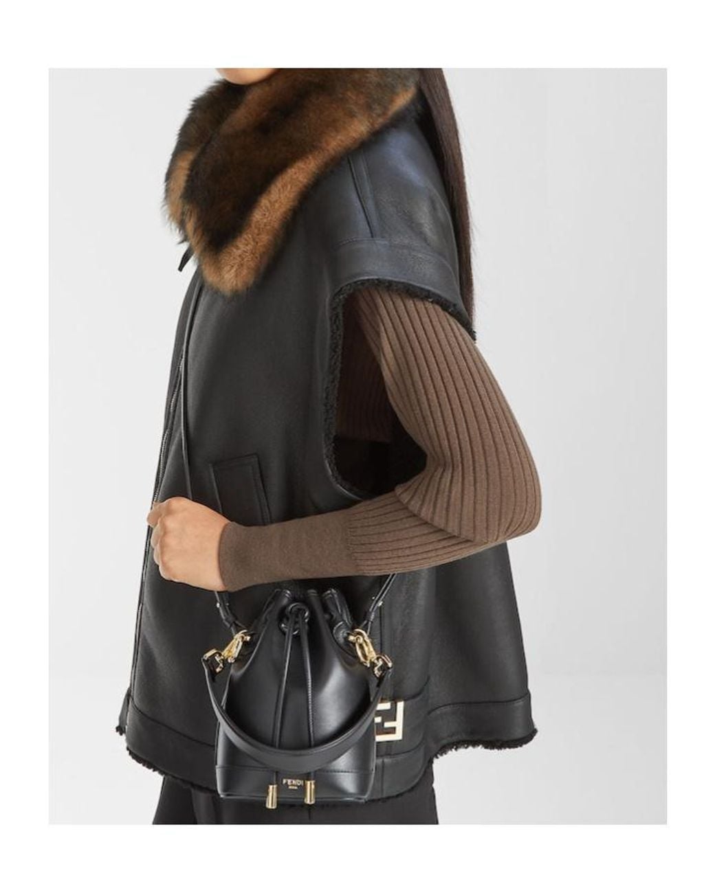 Fendi Black Mon Tresor Drawstring Mini Bucket Bag