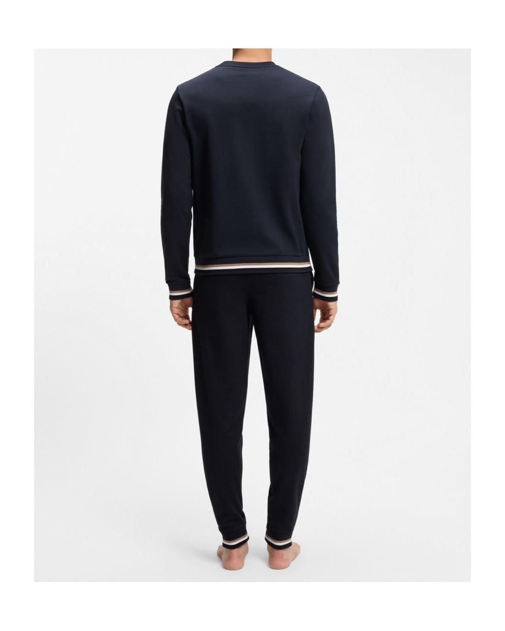 Boss Blue Cotton-Terry Sweatshirt With Logo And Signature Stripes for men