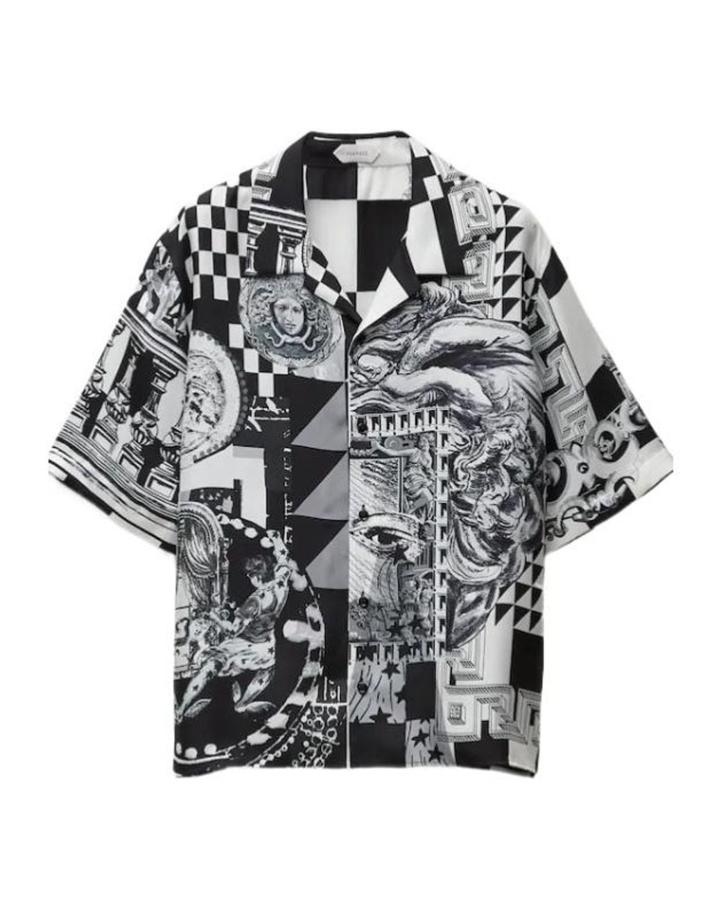 Versace Black Pattern-Printed Short-Sleeved Twill Shirt for men