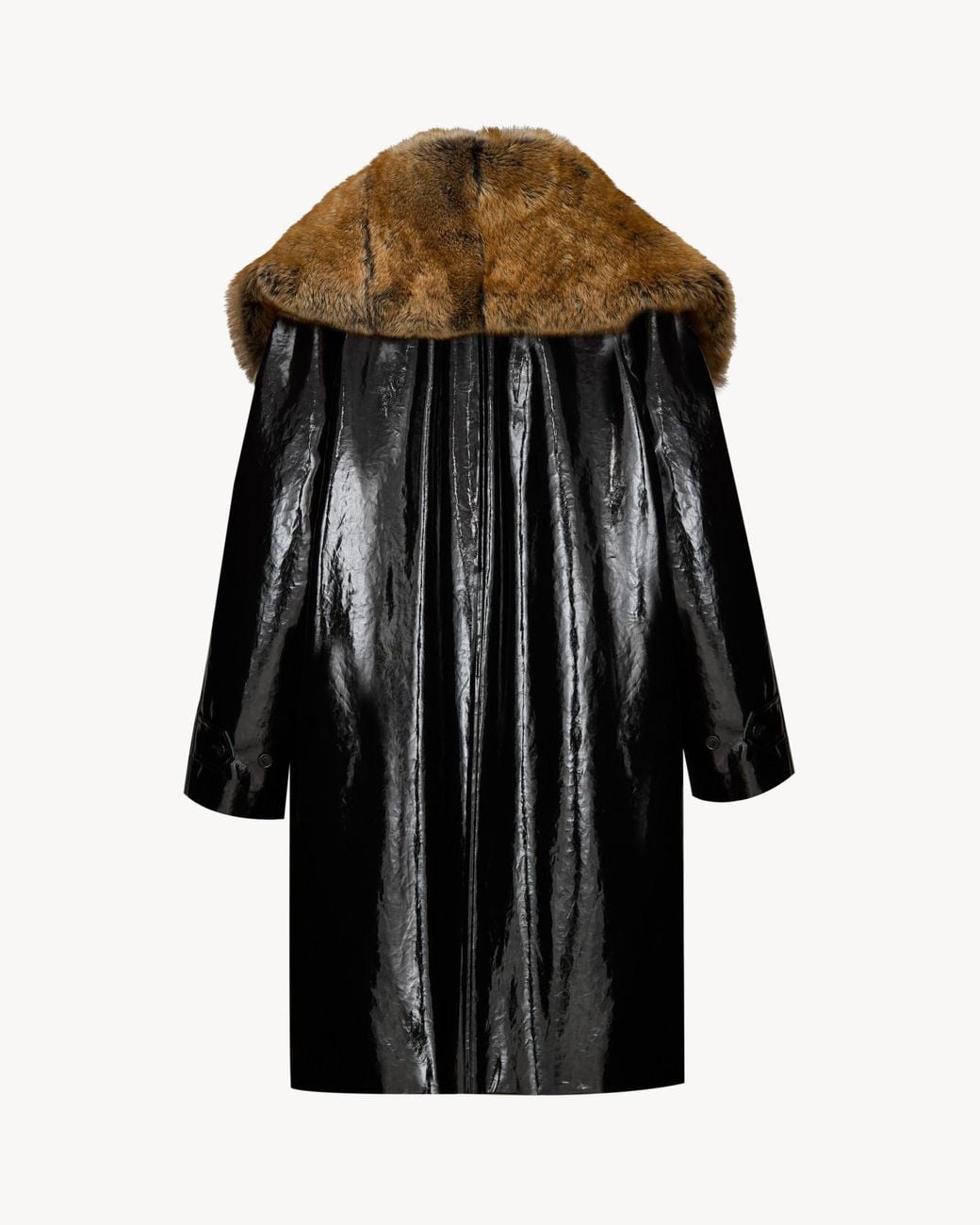 Saint Laurent Black Glossy Shearling-Collar Coat
