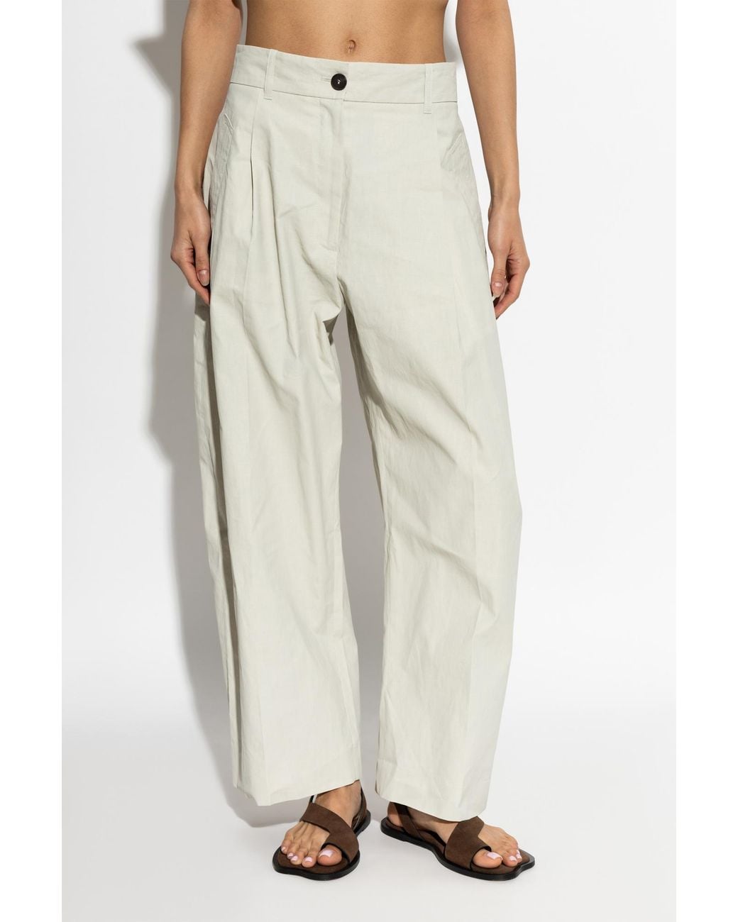 Studio Nicholson White Minos Pleated Wide-Leg Pants