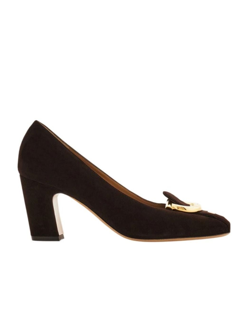 Ferragamo Brown Gancini Block Heel Pump