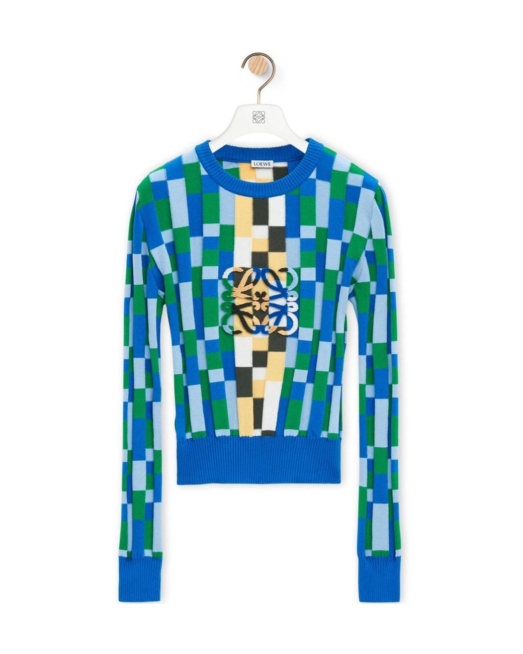 Loewe Blue Anagram Geometric Pattern Intarsia Jumper
