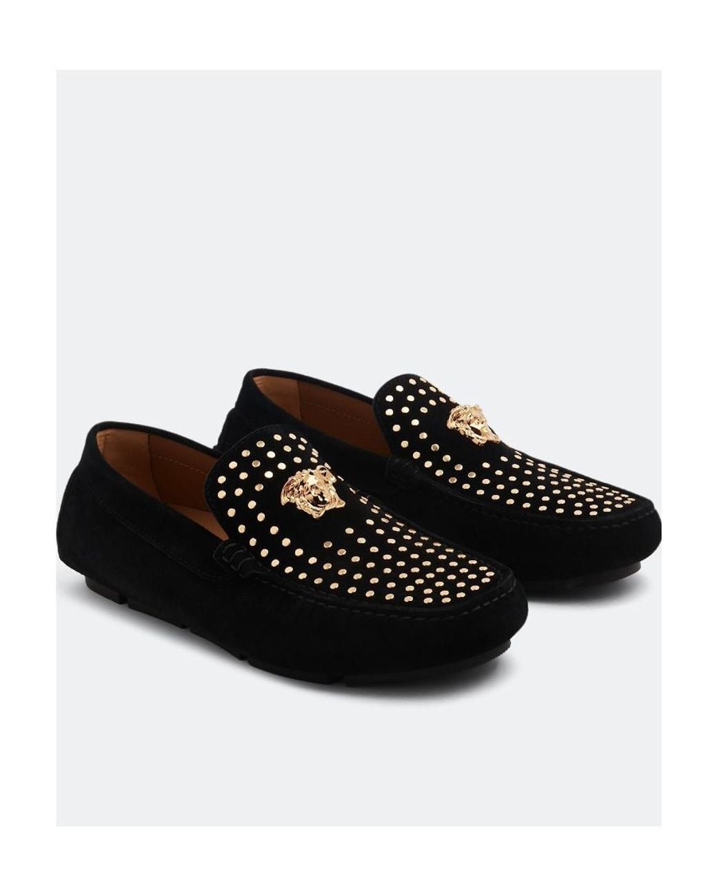 Versace Black La Medusa Studded Suede Loafer for men