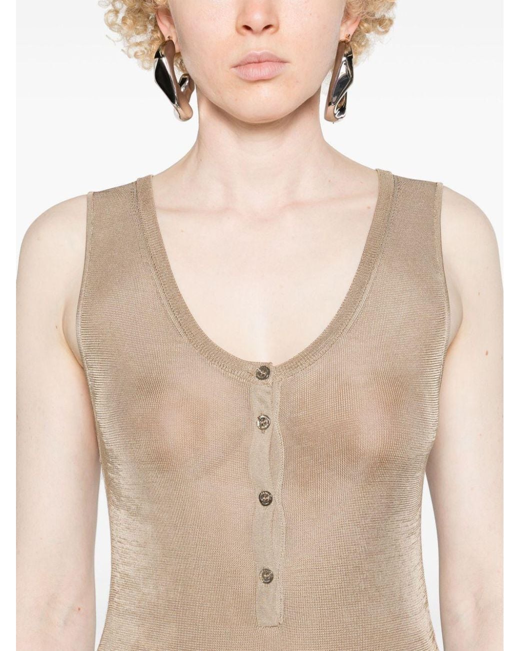 Saint Laurent Brown Scoop-Neck Silk Bodysuit