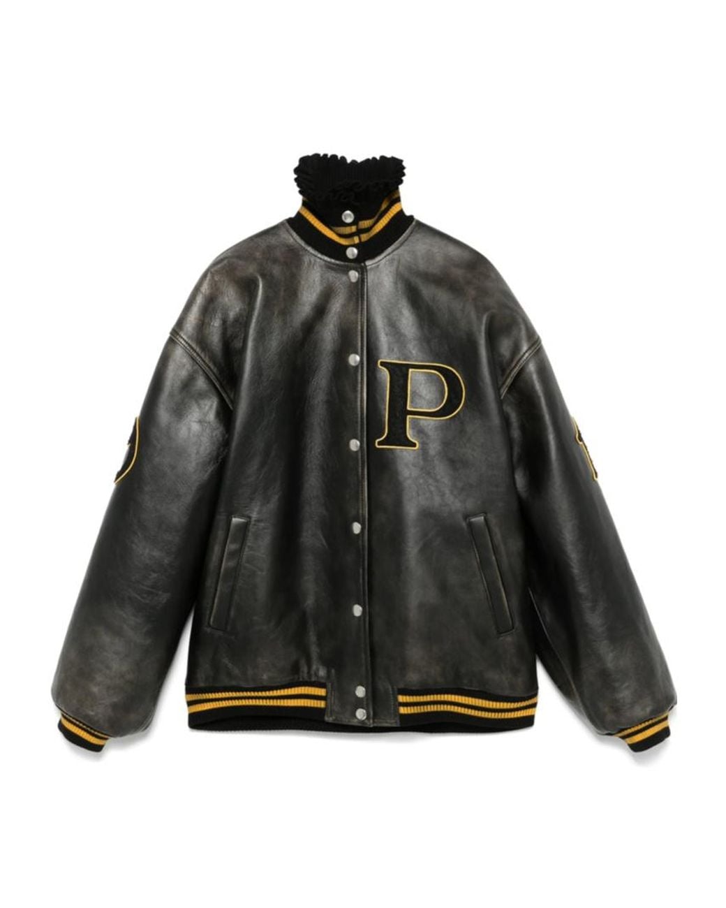 Prada Black Leather Bomber Jacket