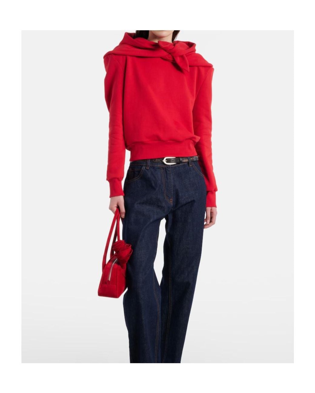 Magda Butrym Red Scarf-Detail Cotton-Blend Hoodie