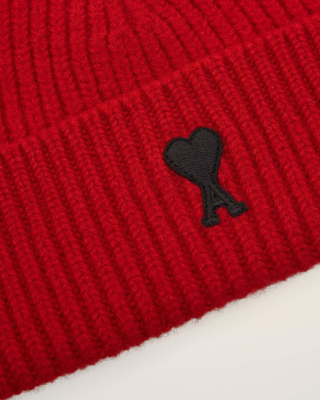 AMI Red Ribbed Knit Hat for men