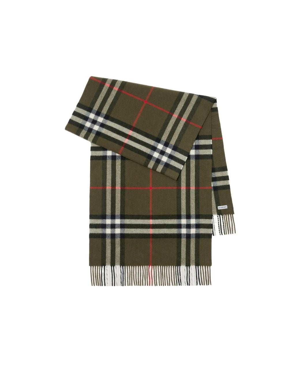 Burberry Green Plaid Check Fringed Scarf