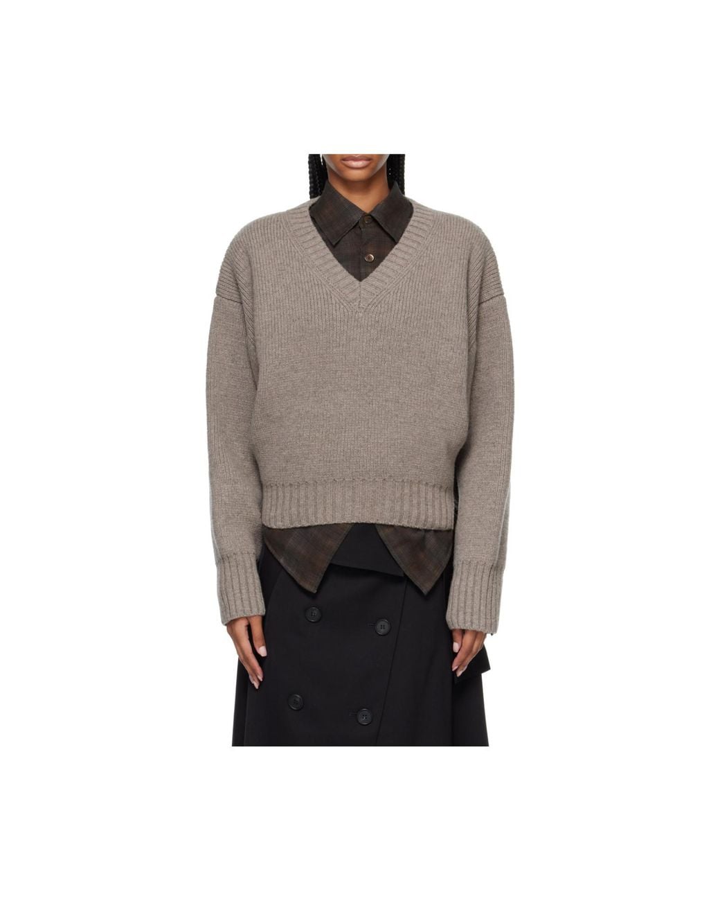 Rohe Gray Sculptural V-Neck Knitted Jumper