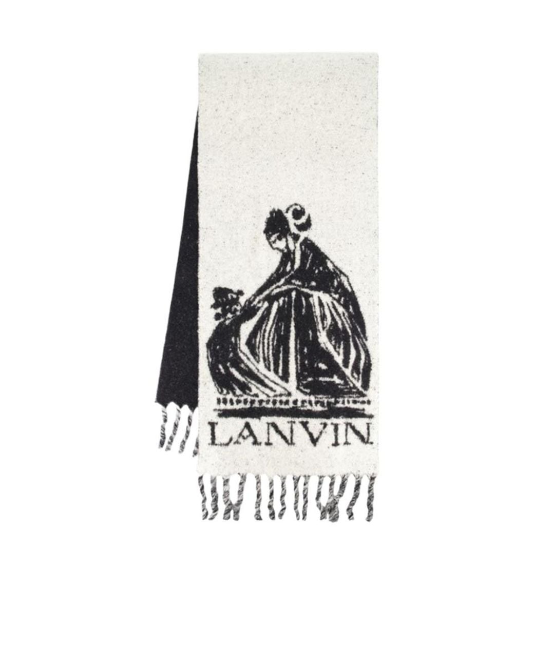 Lanvin White Logo Printed Fringed Edge Scarf