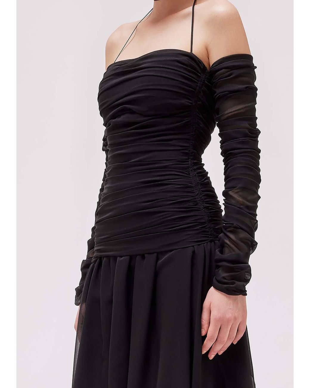 Blumarine Black Gathered-Detail Sheer Asymmetric Dress