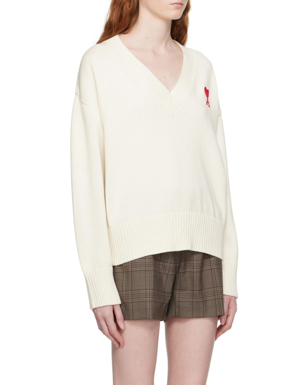 AMI White Ami De Coeur V-Neck Jumper for men