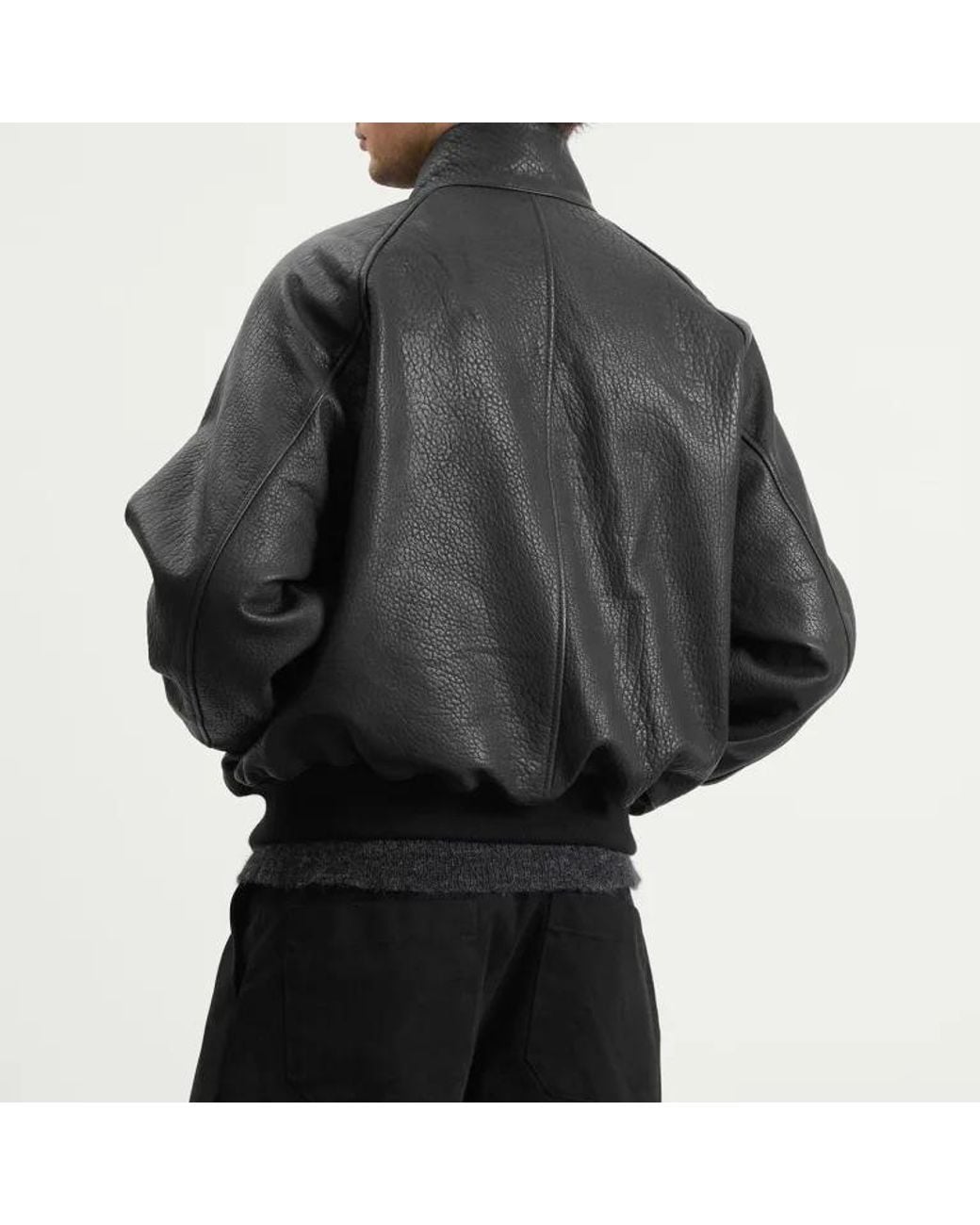 Studio Nicholson Black Stand-Collar Leather Jacket