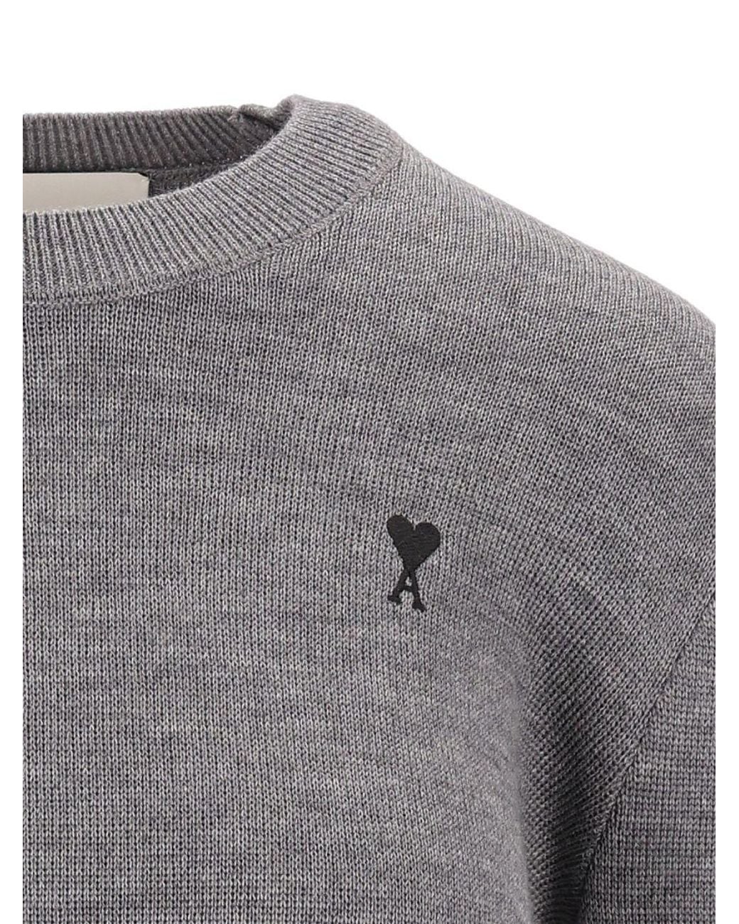 AMI Gray Ami Logo Crew Neck Knitted Jumper