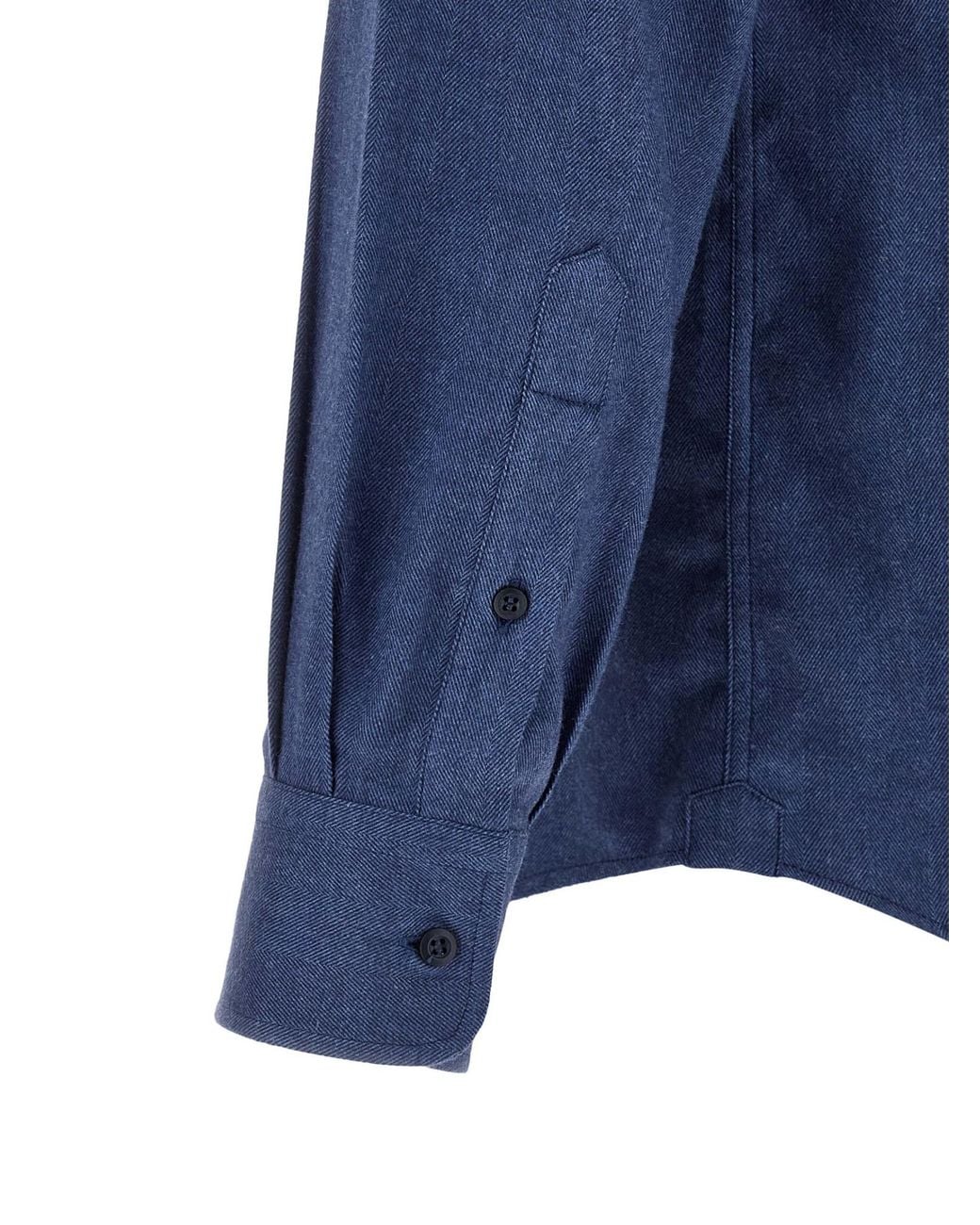 Brunello Cucinelli Blue Long-Sleeved Buttoned Shirt for men