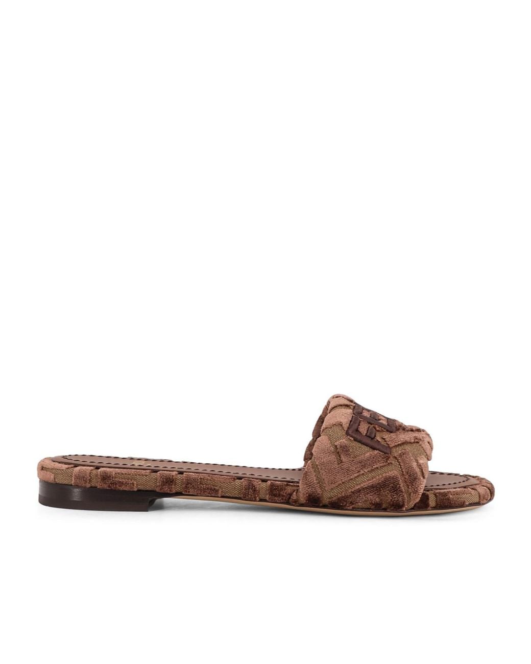 Fendi Brown Ff Flocked Slip-On Sandals