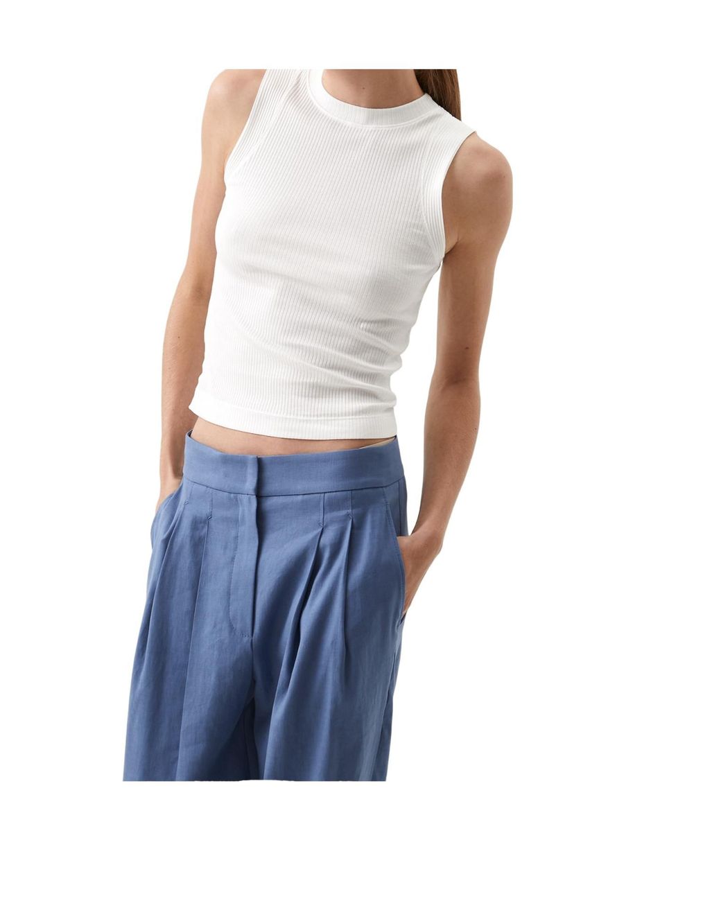 Brunello Cucinelli White Knitted Crewneck Tank Top