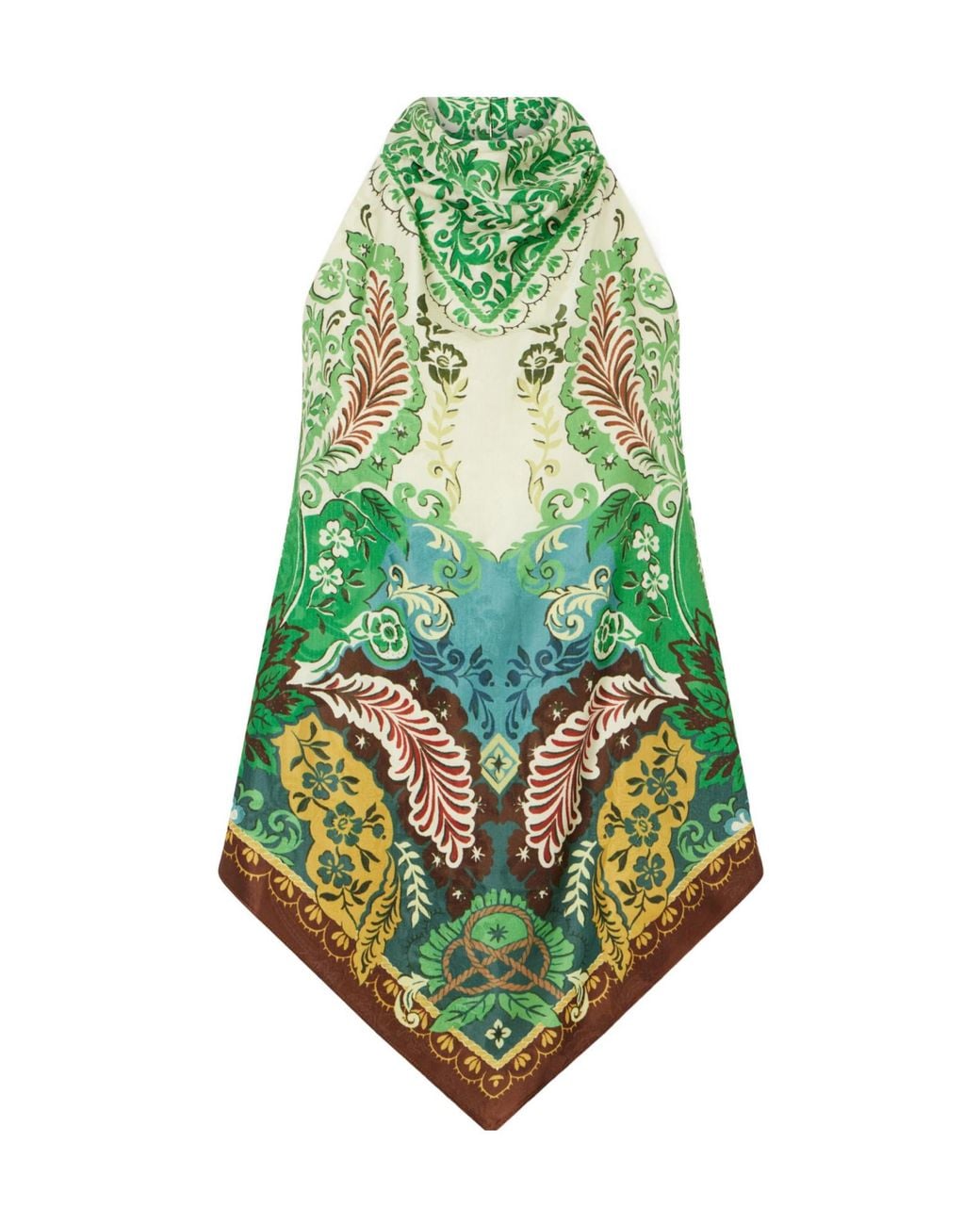 ALÉMAIS Green Floral-Jacquard Satin Top