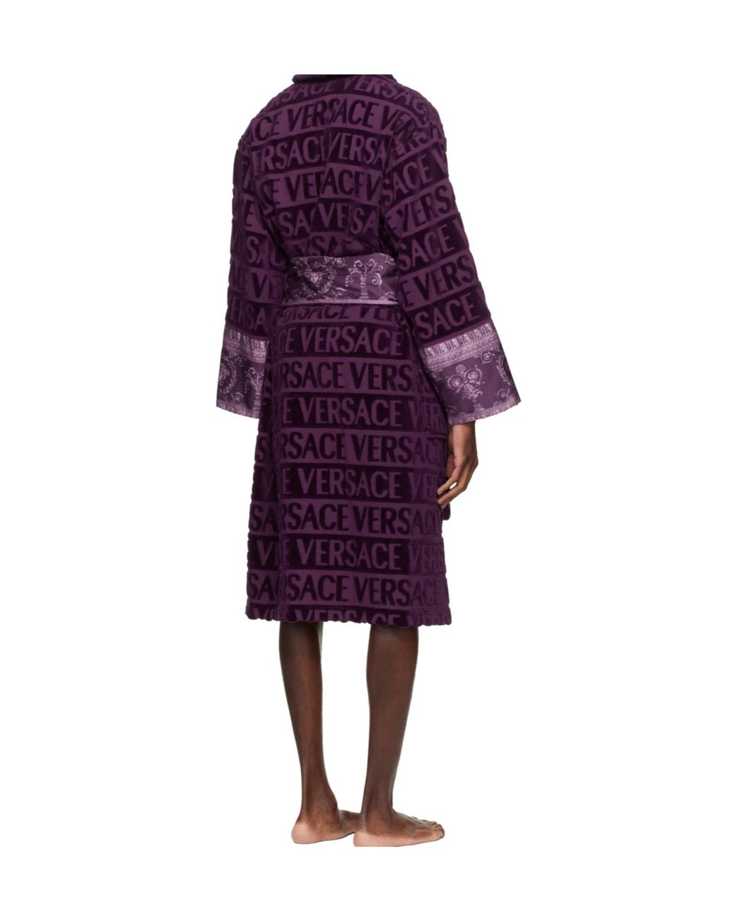 Versace Purple Logo-Print Belted Bathrobe for men