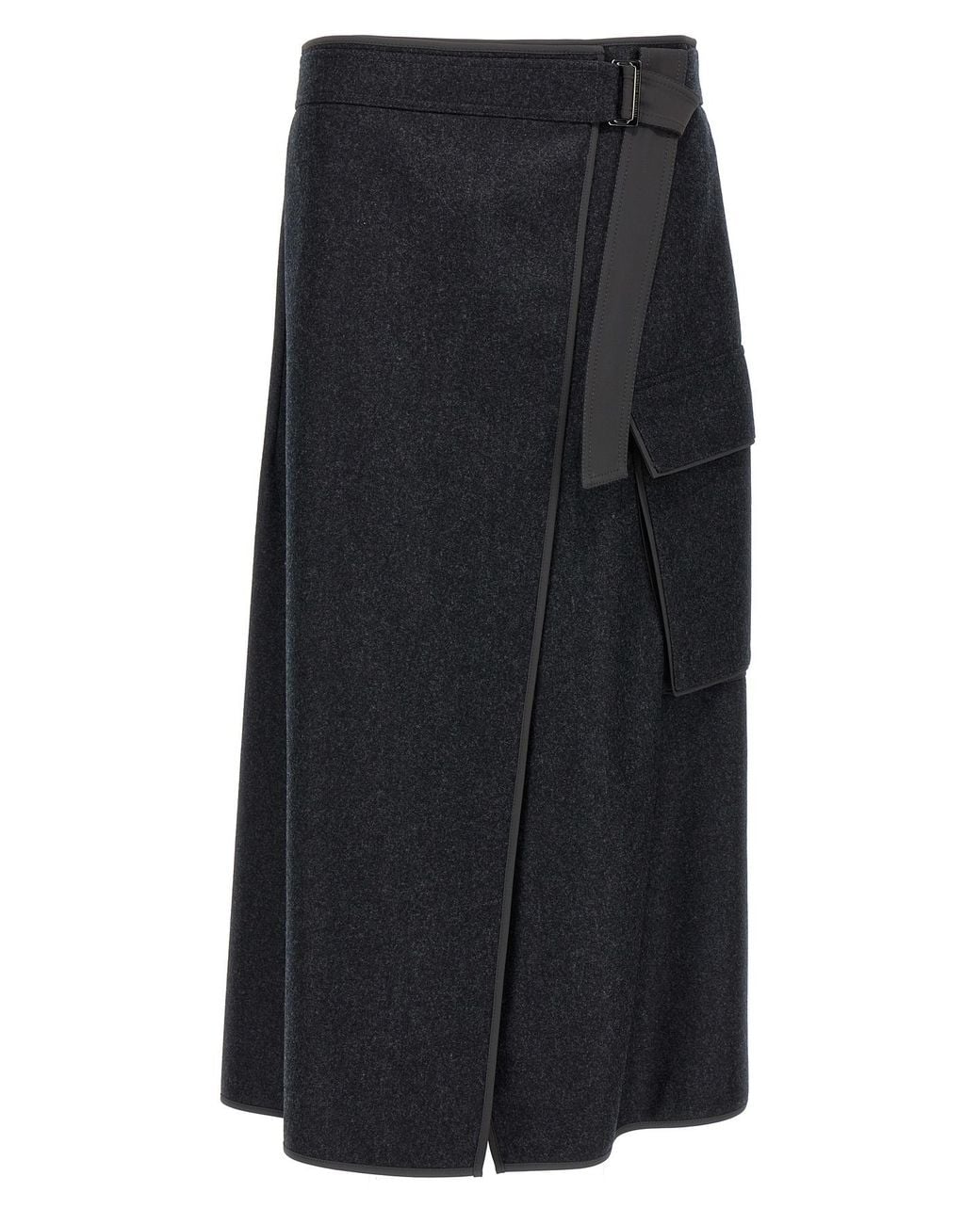 Brunello Cucinelli Black Wrap Midi Skirt